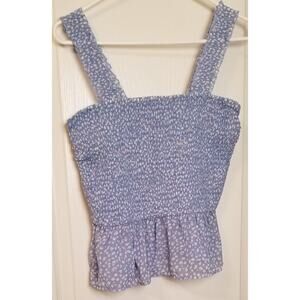 NWT-Marisol Juniors Casual Vacation Smocked Tank Top Sz Large Blue/White Floral